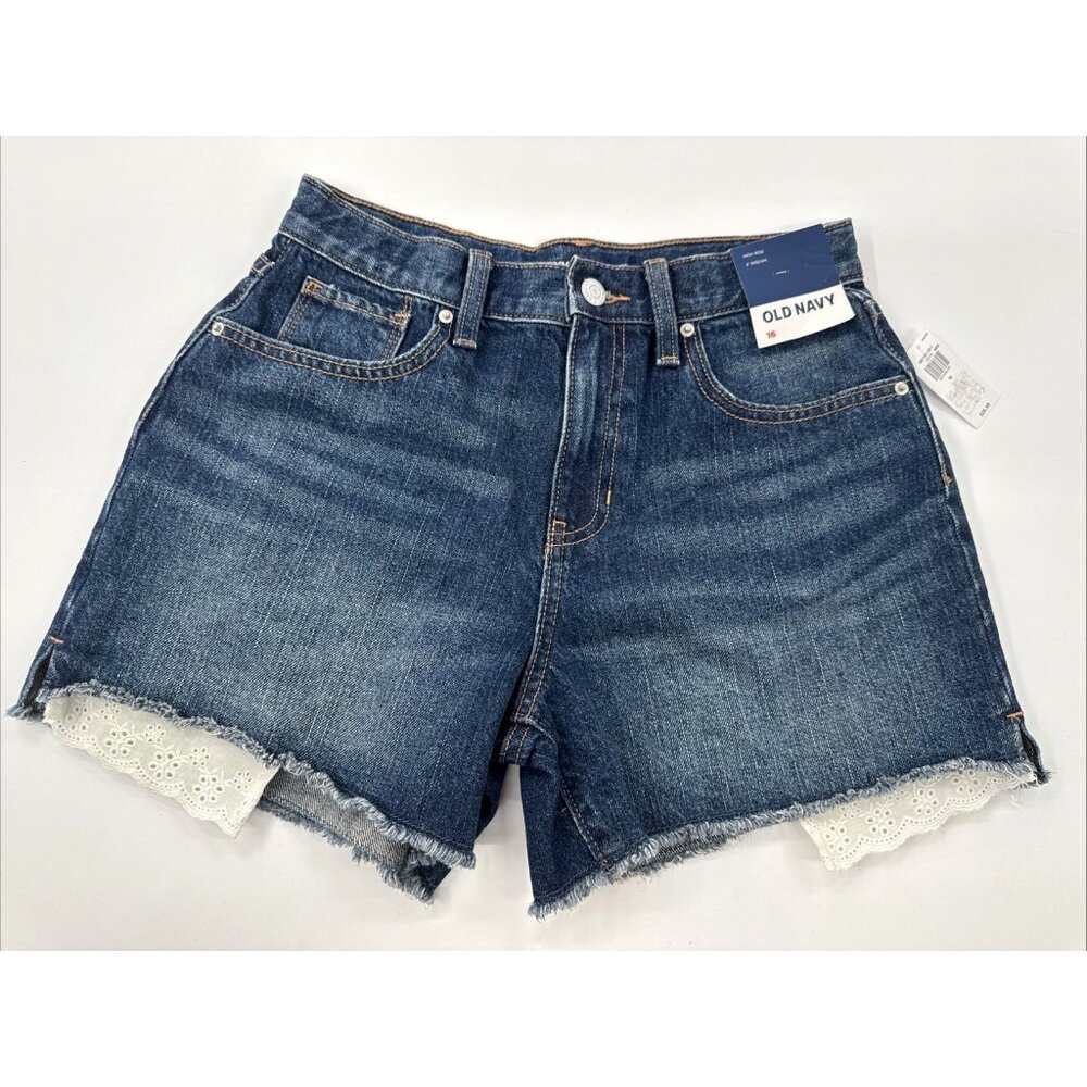 Old Navy Denim Shorts Youth Girls 16 High Rise Built-In Tough Blue Cut Off NEW